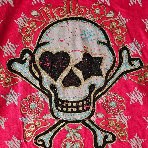 Women's Pink Skull & Crossbones Tank Top – Gothic Punk Rock Graphic - Picture 2 of 2